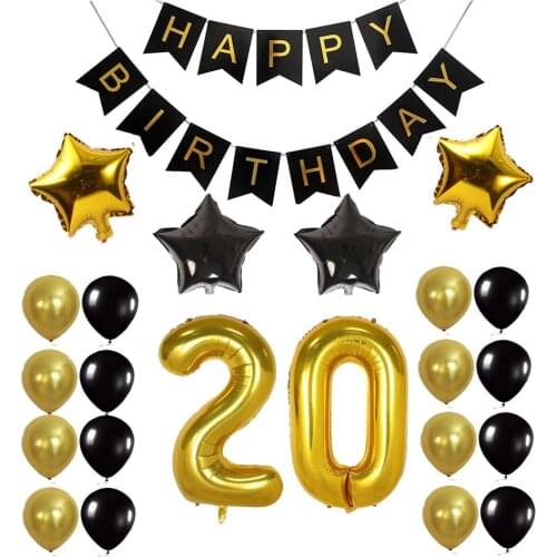 23Pcs Happy Birthday Banner Balloon Adult 30 /40 /50/60 Birtday Party Decoration Black Gold Party Supplies Photo Shooting