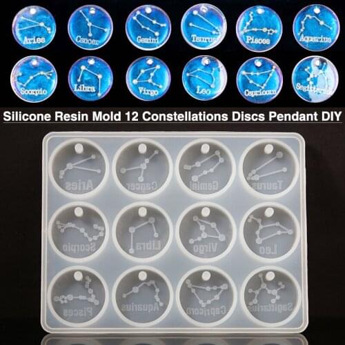 12 Constellations Discs Pendant Silicone Resin Mold Round Epoxy Jewelry Making Tools DIY Craft Jewelry Making Resin Molds
