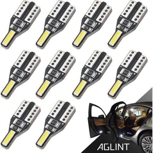AGLINT 10PCS T10 W5W LED Bulbs 501 158 147 161 168 184 192 7020 SMD 2Chips Auto Interior Reading Lamp 12V Super White 6000K