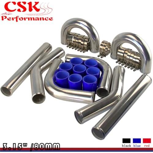 UNIVERSAL TURBO BOOST INTERCOOLER PIPE KIT 3.15" 80MM 8PCS PIPING L= 450MM BL