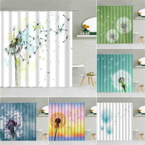 Dandelion Flower Pattern Shower Curtain Spring Floral Scenery Waterproof Fabric Bath Curtains With 12 Hooks for Bathroom Decor
