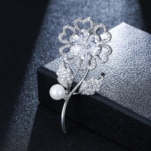 Fine Pearl Jewelry Luxury Brooches for Women S925 Silver Wedding Bohemia Flower Brooch Jewelry Diamond Trendy Noble Brooches