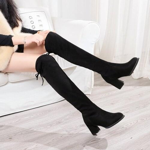 Women plush Stretch Fabric boots Winter Over The Knee Boots Women Thigh High Sexy Woman Shoes Long Winter shoes O4-66