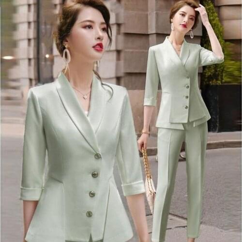 Women 2021 Spring Fashion Office Lady Pant Suits Female OL Blazer Jackets Ladies Slim Trousers Business Two Pieces Sets Y228
