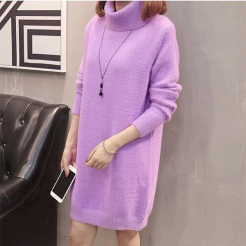 2020 New Spring Autumn Turtleneck Women knitted Sweater Dress Fashion Ladies Long Pullover Sweater Dresses Loose Vestidos D3267