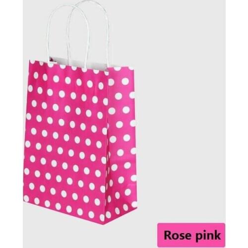 10PCS/lot Stationery Holders dotted rose pink color kraft paper bag with handle polka dot bag 21X15X8CM for wedding party