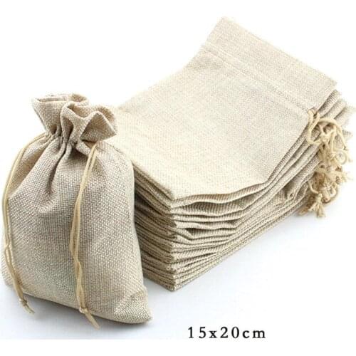 15*20 200pcs Vintage Style handmade Jute Sacks Drawstring gift bags for jewelry/wedding/christmas Packaging Linen pouch Bags