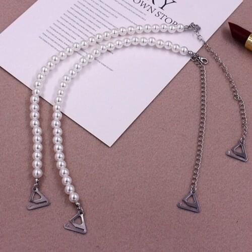 2pcs=1pair Women Sexy Pearl Straps Show Shoulder 6mmm8mm Handmade Underwear Accessories And One Line Collar 39cm