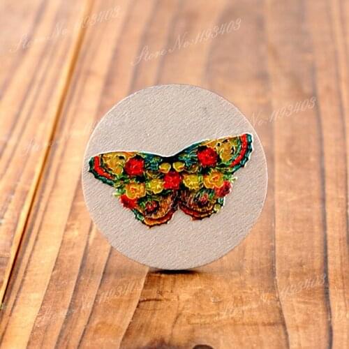 2Pcs 45mm Butterfly 3D Embossed Big Round Handmade Wood Cut Pendant make Necklaces, Bracelets,Brooch-(WIB-72)