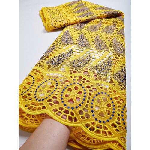 2021 Latest African Lace Fabric High Quality Lace Swiss Voile Lace Fabric Yellow Mesh Dry Lace Fabric 2.5 Yards