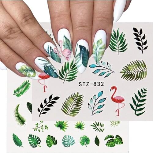 3D Nail Stickers Summer Green Leafs Cactus Flowers Transfer Sticker DIY Decals Nail Art Decoration Wraps Flakes Sliders Manicure