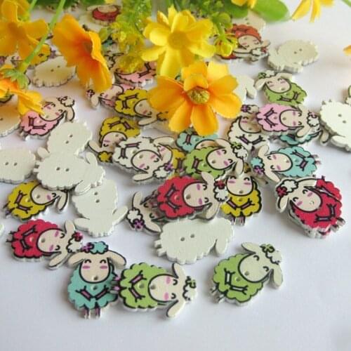 50Pcs/pack Random Mixed sheep Floral Cat Flatback DIY Wooden Buttons Sewing Seam Craft Scrapbooking Accessories Wood Button