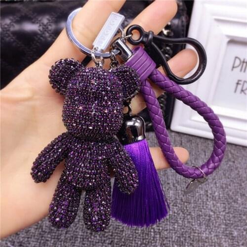 Bomgom Rhinestone Cartoon Gloomy Bear Keychain Car Tassel Key Chain Ring Holder Pendant For Bag Charm