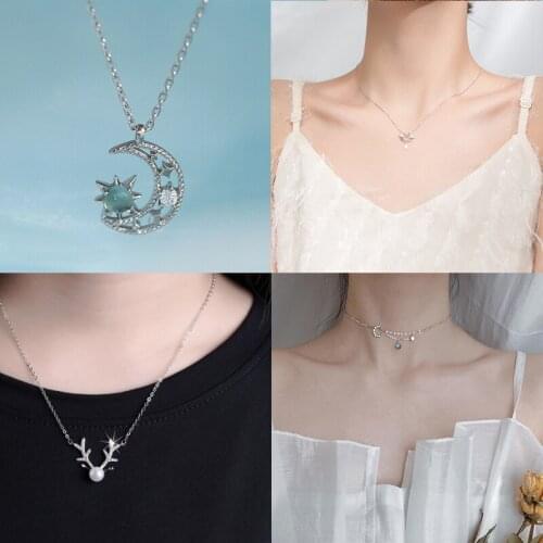 925 Sterling Silver Pin Charming Star Moon Necklace Pendant, exquisite style, Christmas gift