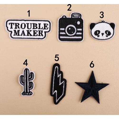 Black and White Embroidery Camera Panda Clothes Decoration Patch Embroidered Cute Iron on Kids Patches for Clothes Sticker Badge