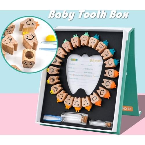 Wooden Baby Tooth Box English Milk Teeth Storage Organizer Boy Girl Souvenir Case Infant Kid Cute Gifts for Children Keepsake