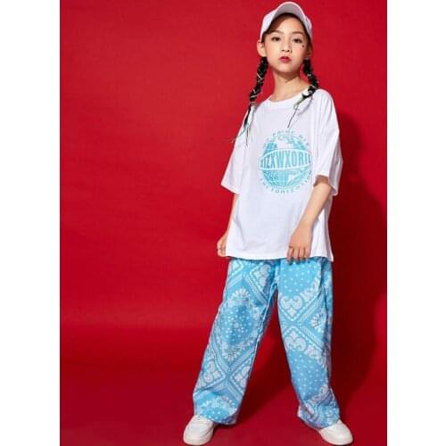 Kids Hip Hop Street Dancing Clothing Oversize Tshirt Print Pants Show Jazz Outfits For Girls Boys Dance Costume Clothes Wear