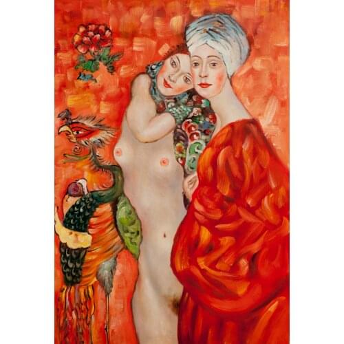 Girl Friends - Gustav Klimts Famous Paintings Reproductions, Nude Canvas Art, 100% Handmade, Free Shipping