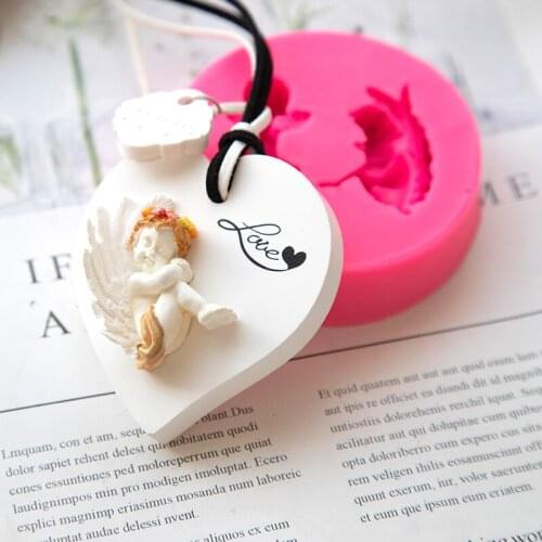 DIY Plaster Silicone Mold 2-hole Little Angel Resin Molds Car Decoration Keychain Mold Cake Decorating Tools Chocolate Mold