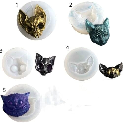 Epoxy Resin Cat Charms Silicone Molds Jewelry Casting Sphynx Cat 3 Eyes Kitty Horns Kitten Head Raven Crow Skull Mold