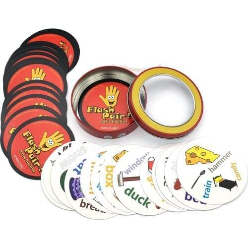 English word flash pair card game with metal box best gift for family party board game gifts 80mm