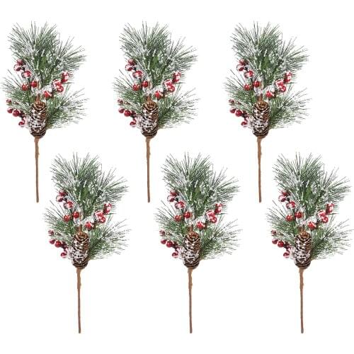 Artificial Flower Fake Pine Branch Christmas Tree Ornaments Durable Light Weight Plastic Not Easy To Fade Gift Red Bean Branches