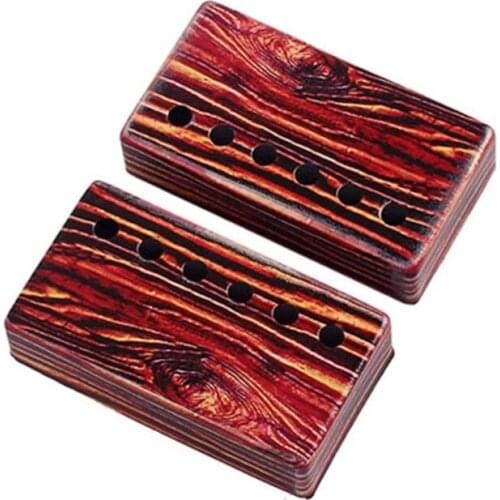 G6DE 2Pcs Colorful Red Wood Grain Print Neck Bridge Humbucker Pickup Cover 50/52mm Rod Spacing for LP Style Electric Guitar