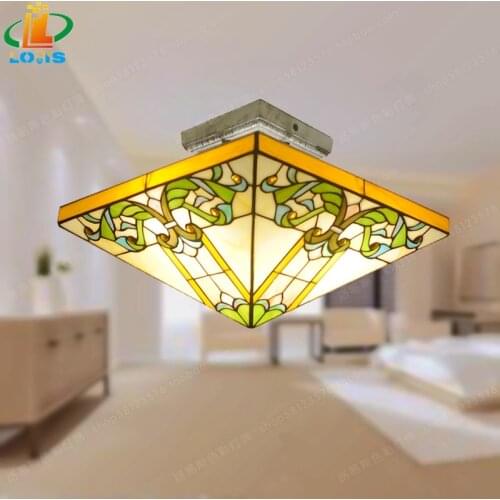Morocco style square ceiling lamp half children Tiffany bedroom study ancient European retro lamps Pure handmade glass lamp