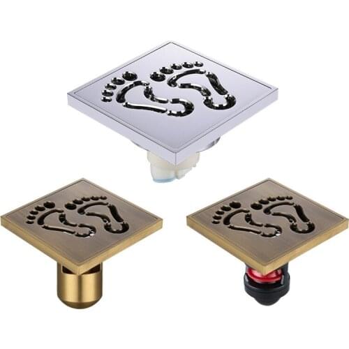 4‘ Brass Shower Floor Drain Golden Feet Figure Bathroom Balcony Large Displacement Water Toilet Deodorant Floor Drain