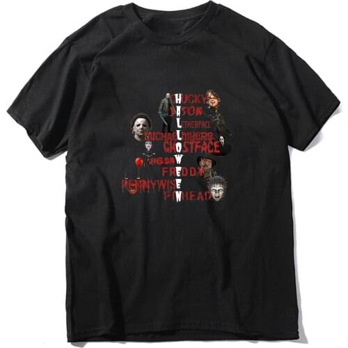 Halloween Inspired Chucky Jason Voorhees Leatherface Michael Myers Ghostface Vintage T-Shirt Mens Short Sleeve Cotton Tee