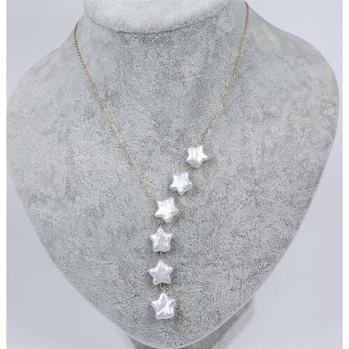 New Design Gold Silver ChainJewelry Real Fresh Water Pearl Star Shape Pendant Necklace
