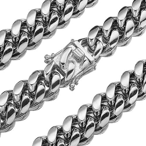 8-18MM Charming 316L Stainless Steel Silver Color Miami Cuban Curb Link Chain Necklace Or Bracelet Mens Womens Jewelry 7-40INCH