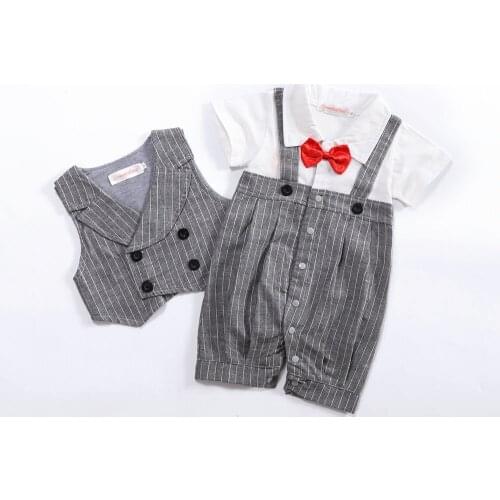 Baby Boy Clothing Set Toddlers Clothes Summer Short Sleeve Newborn Infant Romper Vest Dinner Gentleman Suspenders Suit Bowtie