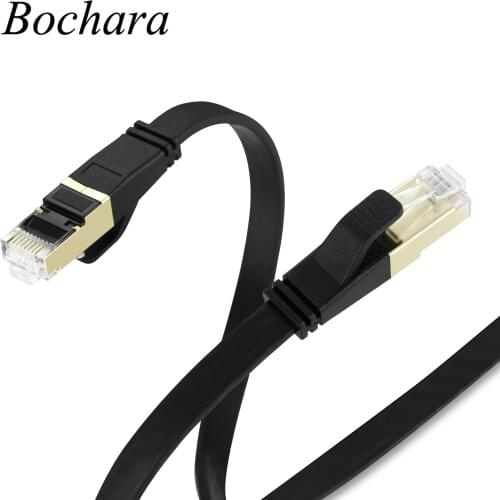 Bochara Gold Plated Flat Cat8 Ethernet Rj45 Cable Male to Male Multi-Shielded For Modem Router LAN Network 50cm 1m 1.8m