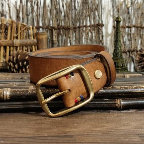 Mens Belt Belt for Men100% Cowhide High Quality Retro Vintage Non-Interlayer Natural Leather Copper Buckle Jeans Designer Belt