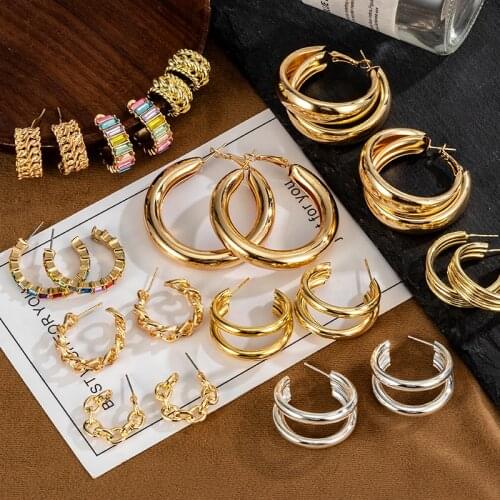 Korean Fashion Minimalist Large Circle Geometric Round Big Hoop Earring For Women Earrings 2021 Trend Wedding Party Jewelry Gift