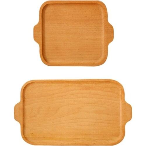 Natural Bamboo Wooden Serving Tray Dim Sum Bread Food Tea Fruit Dinner Tray with Handles Kitchen Supllies