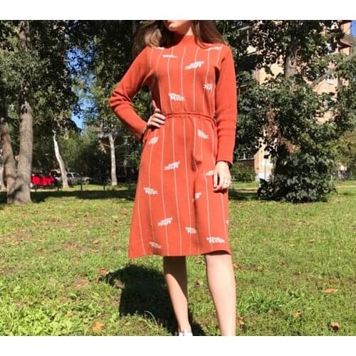 Chic Autumn Winter Sweater Dress Women Turtleneck Long Sleeve A Line Thick Elasticity Knit Knee-Length Dress Female Casual Dress