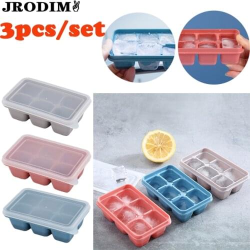 6-Grid Silicone Ice Cube Mold DIY Square Ice Cube Maker Flexible Silicone Ice Cube Tray with Lid Bar Kitchen Gadgets Accessorie