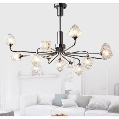 Modern LED Glass Chandelier Ice Cube Dining Room Kitchen Living Room Designer Lighting Luminaire Plating Pearl Black