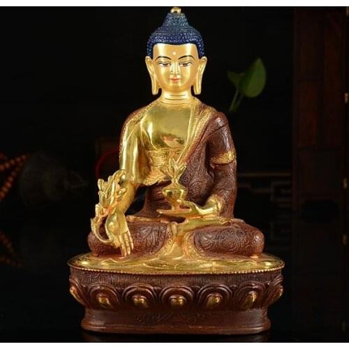SPECIAL OFFER BUDDHA STATUE # 7 INCH # TIBETAN BUDDHISM MEDICINE GURU BUDDHA GOLD-PLATED BRASS STATUE # HOME TALISMAN