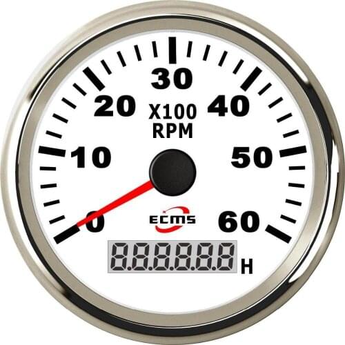 Marine Boat Yacht Car Tachometer RPM Gauge LCD Hourmeter 9-32V 0-6000 RPM 85mm 3.35 Inch 316L Bezel