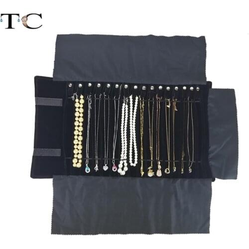 Portable Necklace Display Pouch Necklace Holder Jewelry Roll Bag Black Velvet Pendant Organizer Jewelry Storage Bag