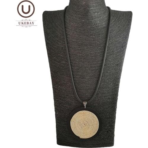 UKEBAY NEW Handmade Pendant Necklaces For Women Rubber Chain Gold Color Accessories Statement Necklace Ethnic Jewelry For Party