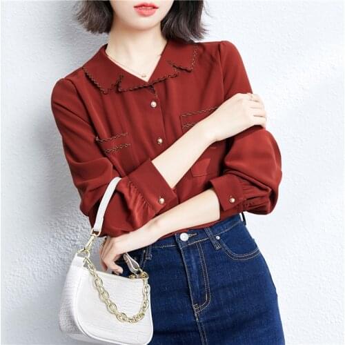 Women Clothes OL Blouses Mujer Long Sleeve Sexy Embroidery Tops Tees Korean Style Loose Blusas Female Plus Size Shirts 1113