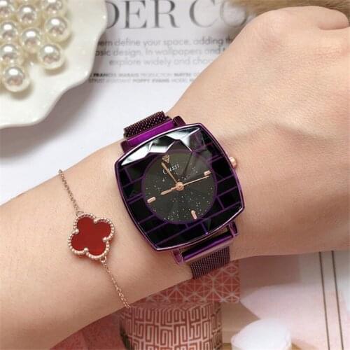 Cussi Top Brand Luxury Womens Watch Purple Starry Sky Ladies Watch Magnet Steel Quartz Wristwatch Relogio Feminino Femme Clock