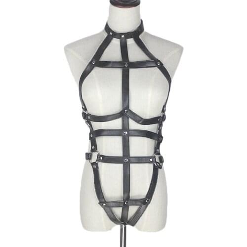 PU Leather Female Open Breast Teddy Lingerie Sexy Catsuit Bondage Restraints Harness Fetish Costumes Sexy Lingerie for Women 763