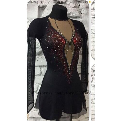 Custom Ice Skating Dress Women Competition Skating Dresses Black Girls Figure Skating Dress Crystals New 2018 Free Shipping F55