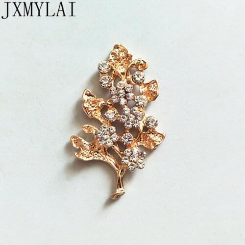 10 PCS 2.5cm*4.3cm Fashion Metal Alloy KC Gold Crystal Rhinestone Leaf Branch Connectors Charm DIY Jewelry Accessories