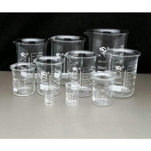 10pcs/set Glass Beakers From 5ml To 500ml Graduated Measuring Cup Transparent Borosilicate Glass Beaker In Lab Equiptment